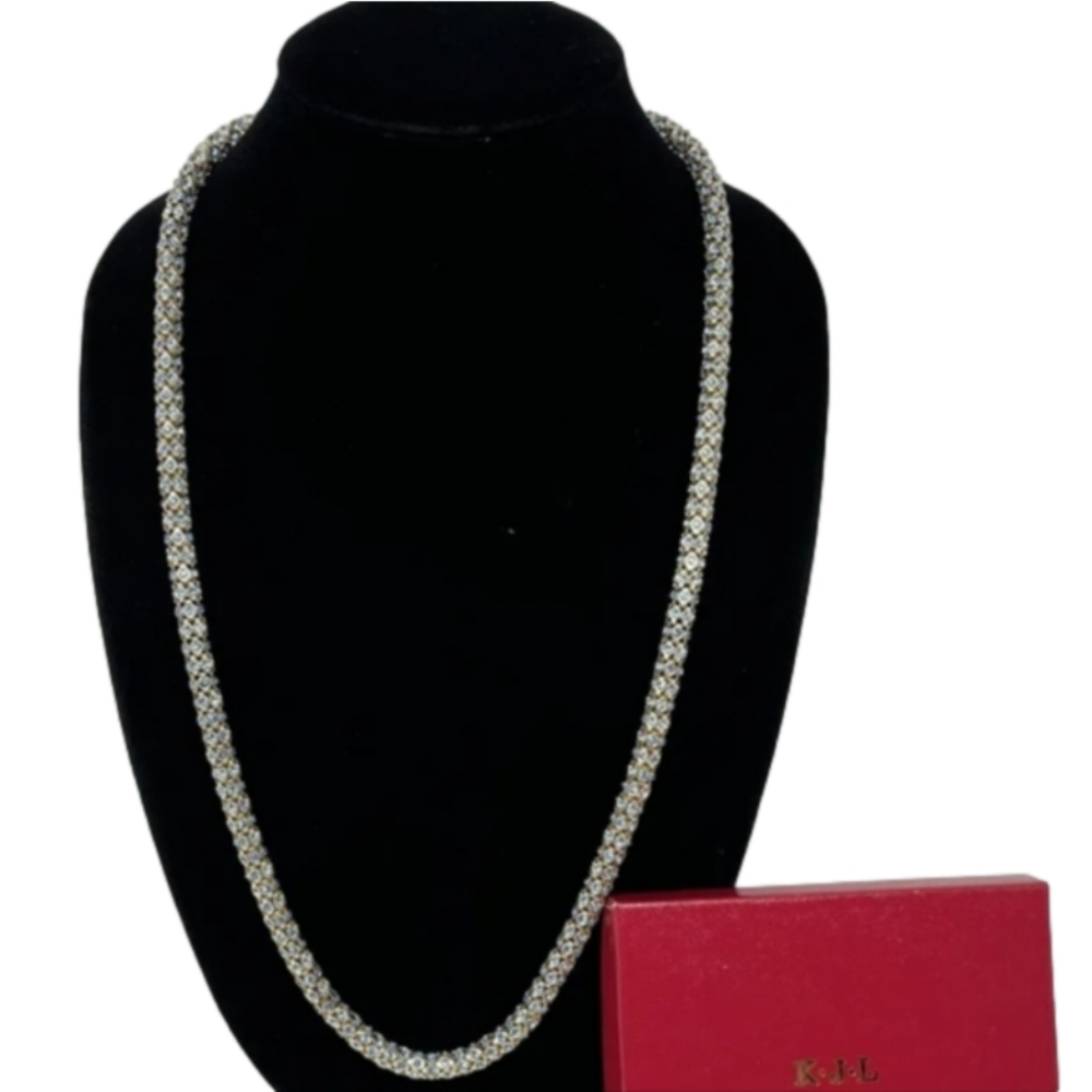 Kenneth Jay Lane Blue Gold Tone Rhinestone Snake Popcorn Chain necklace 30" - Picture 2 of 9